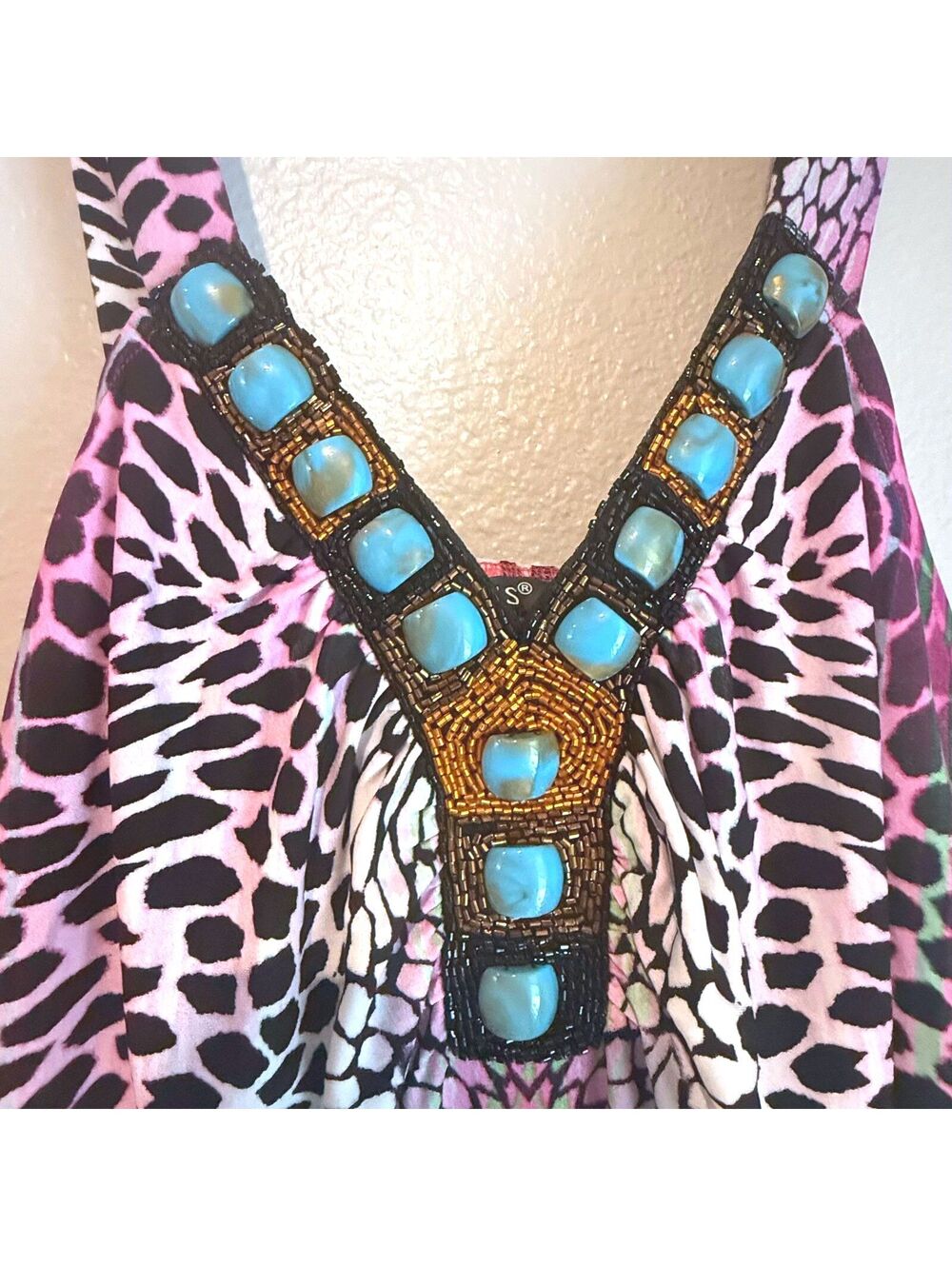 Venus Vibrant Beaded Jewel Toned Animal Print Dress Size Medium